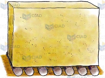 Bloque de piedra sobre rodillos